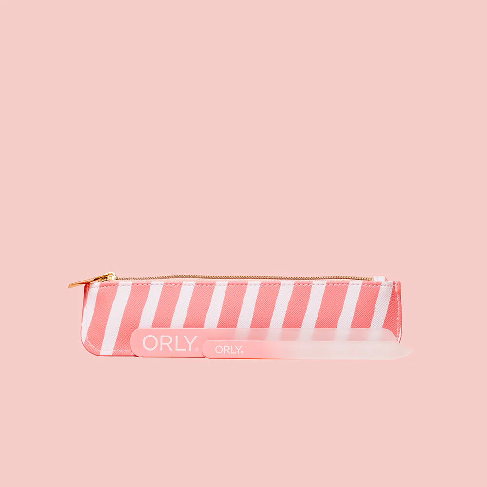 ORLY File Set Duo With Pink & White Stripe Case